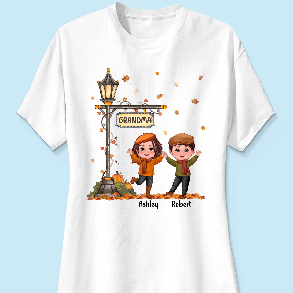Fall Season Happy Doll Kids Under Lamp Post Personalized Shirt, Fall Season Gift For Grandma - Image 11