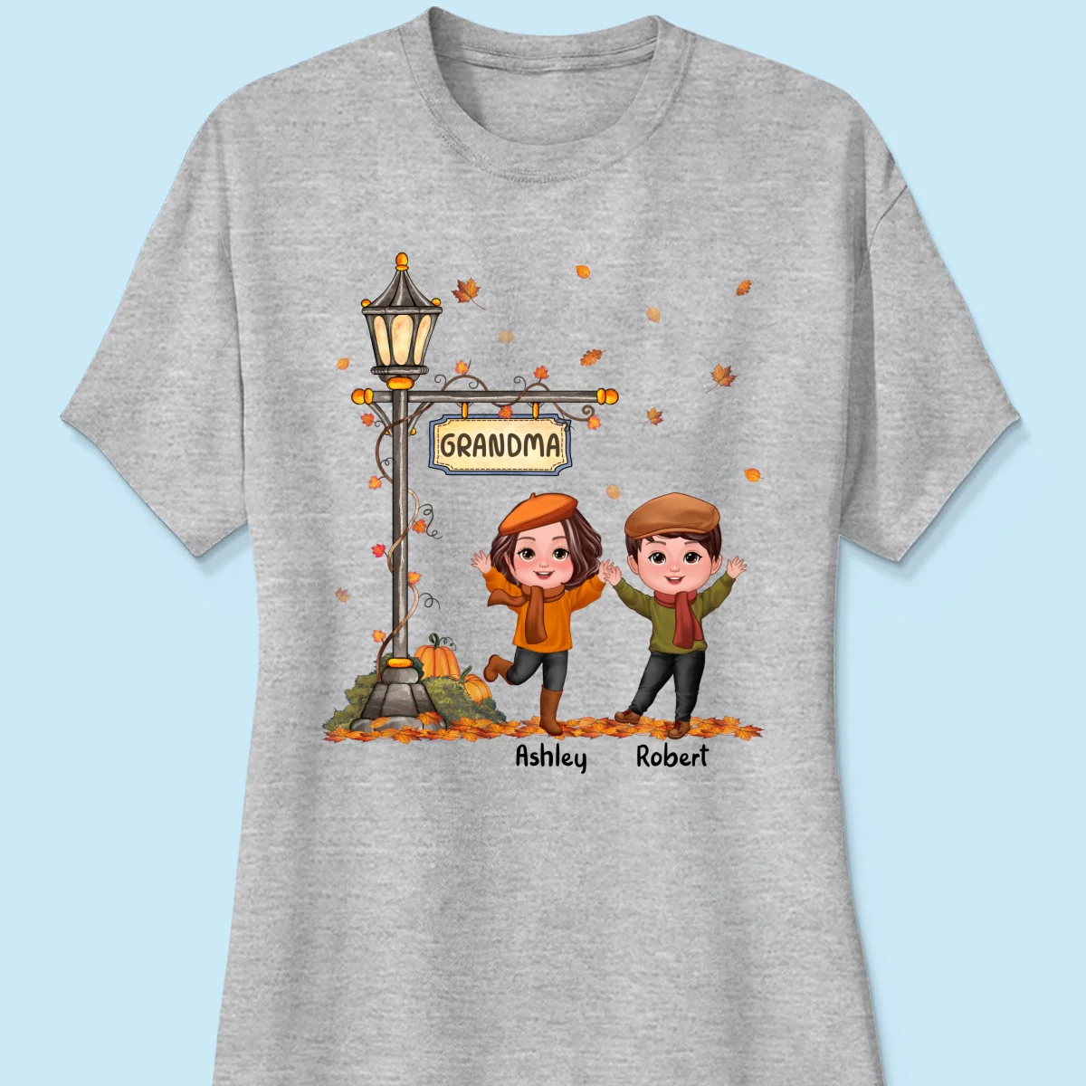 Fall Season Happy Doll Kids Under Lamp Post Personalized Shirt, Fall Season Gift For Grandma - Image 12