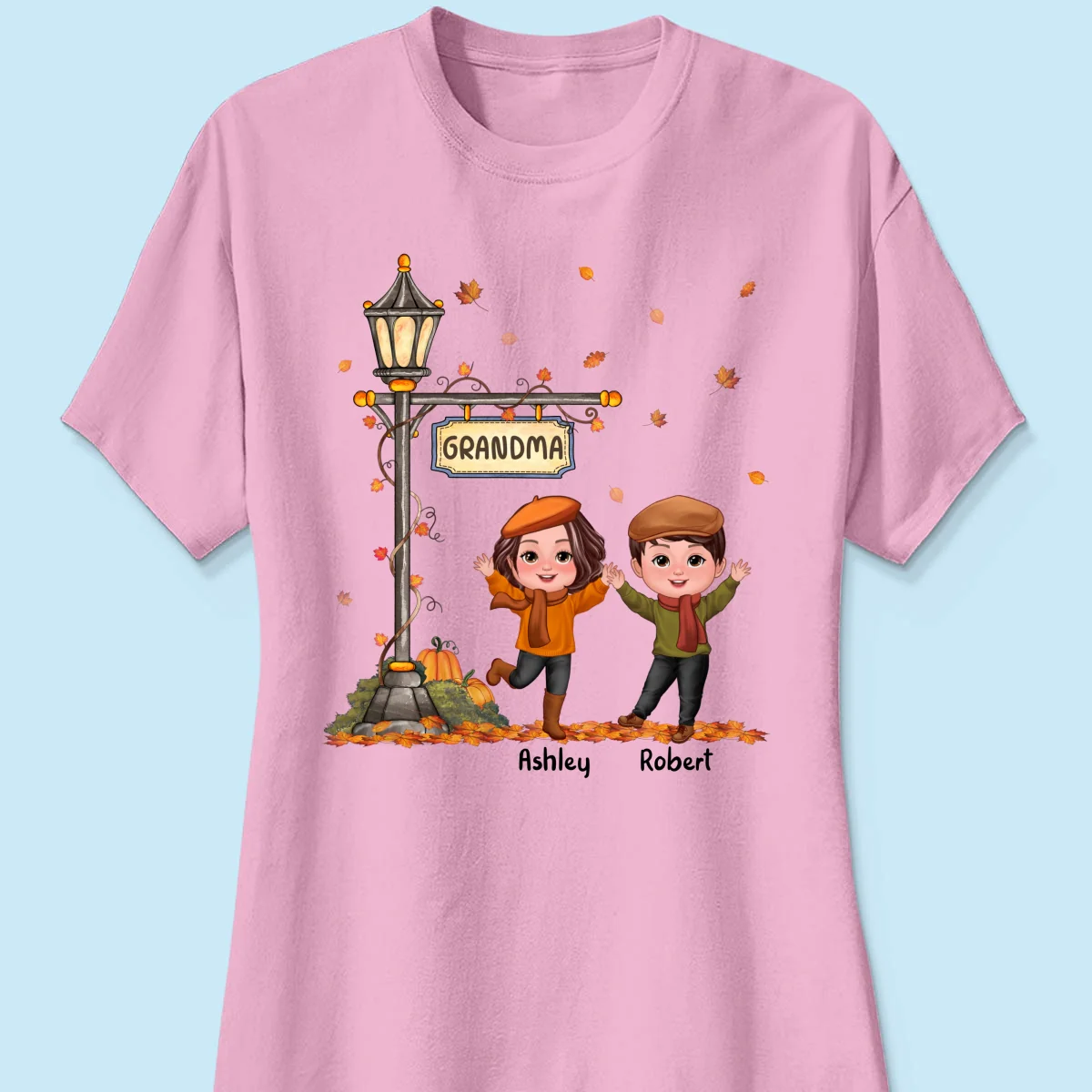 Fall Season Happy Doll Kids Under Lamp Post Personalized Shirt, Fall Season Gift For Grandma - Image 13