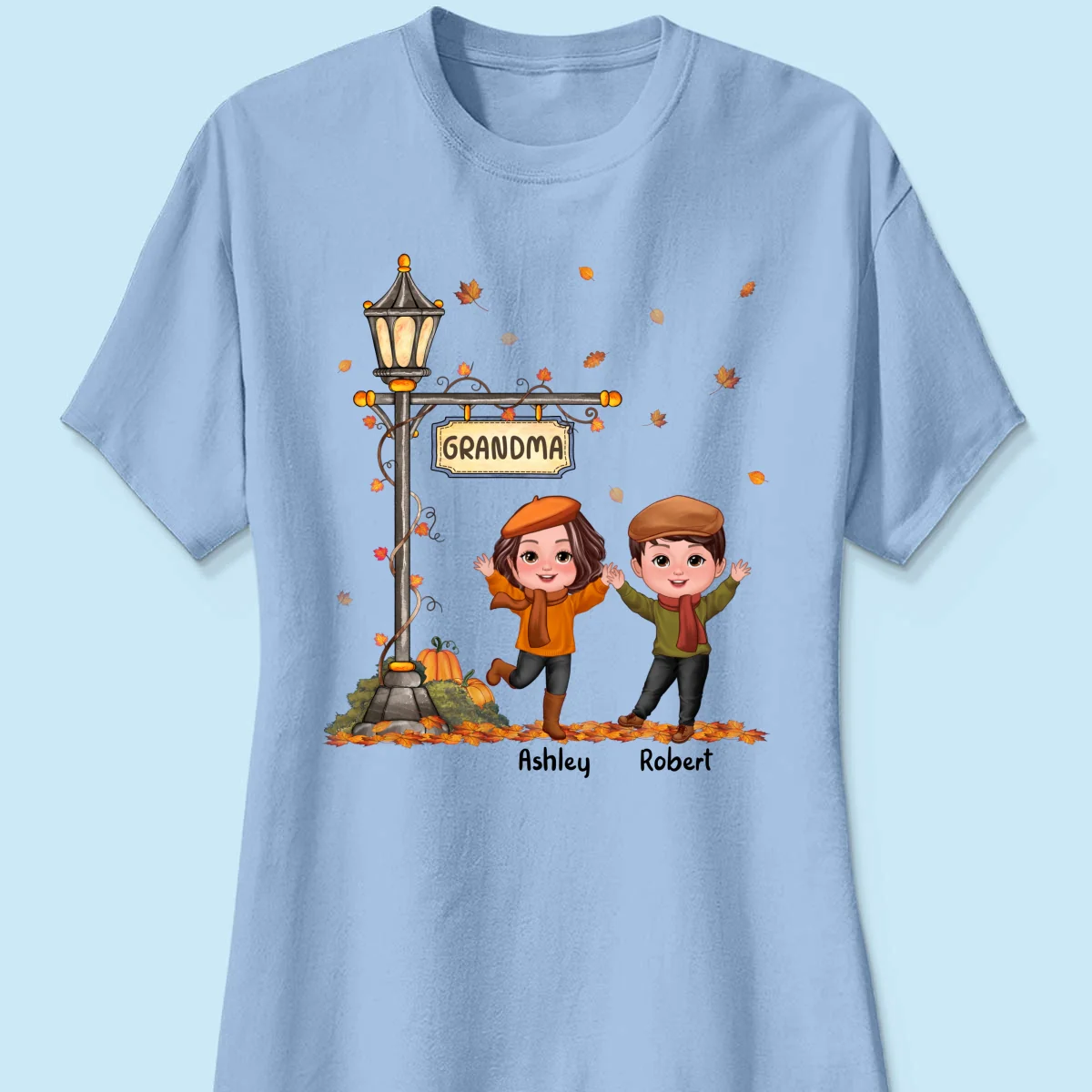 Fall Season Happy Doll Kids Under Lamp Post Personalized Shirt, Fall Season Gift For Grandma - Image 14