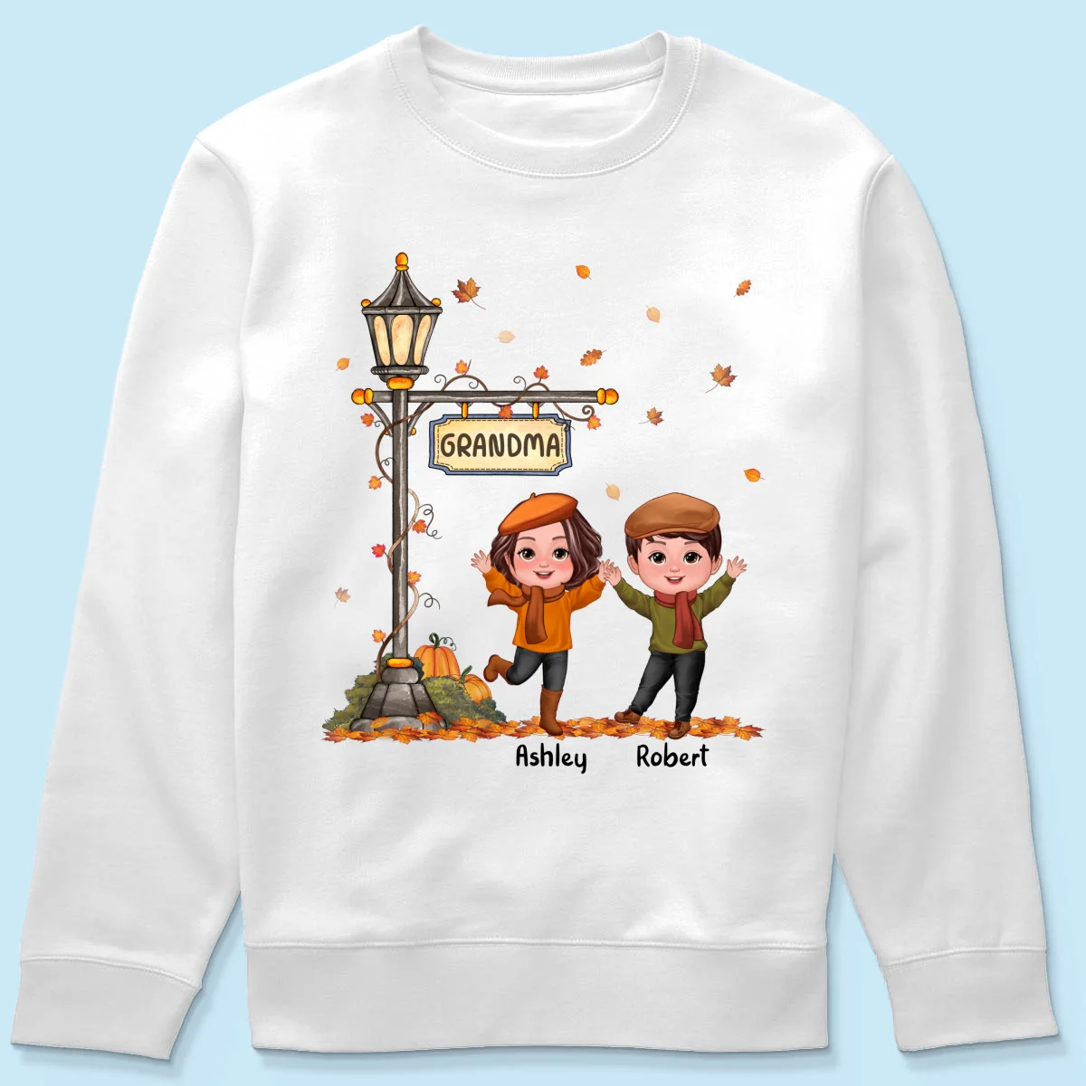Fall Season Happy Doll Kids Under Lamp Post Personalized Shirt, Fall Season Gift For Grandma - Image 19