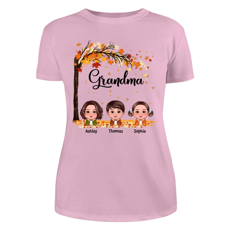 Fall Season Kids Laying On Leaves Grandma Mom Personalized Shirt - Image 11