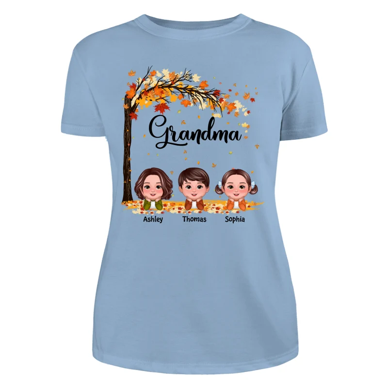 Fall Season Kids Laying On Leaves Grandma Mom Personalized Shirt - Image 12