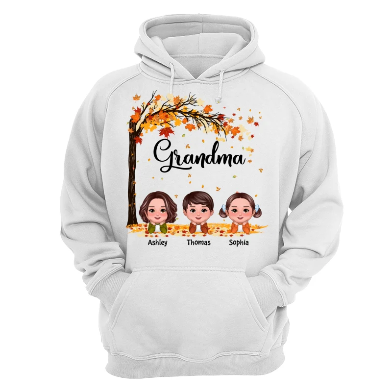 Fall Season Kids Laying On Leaves Grandma Mom Personalized Shirt - Image 13