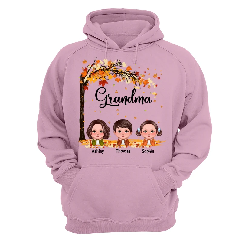 Fall Season Kids Laying On Leaves Grandma Mom Personalized Shirt - Image 15