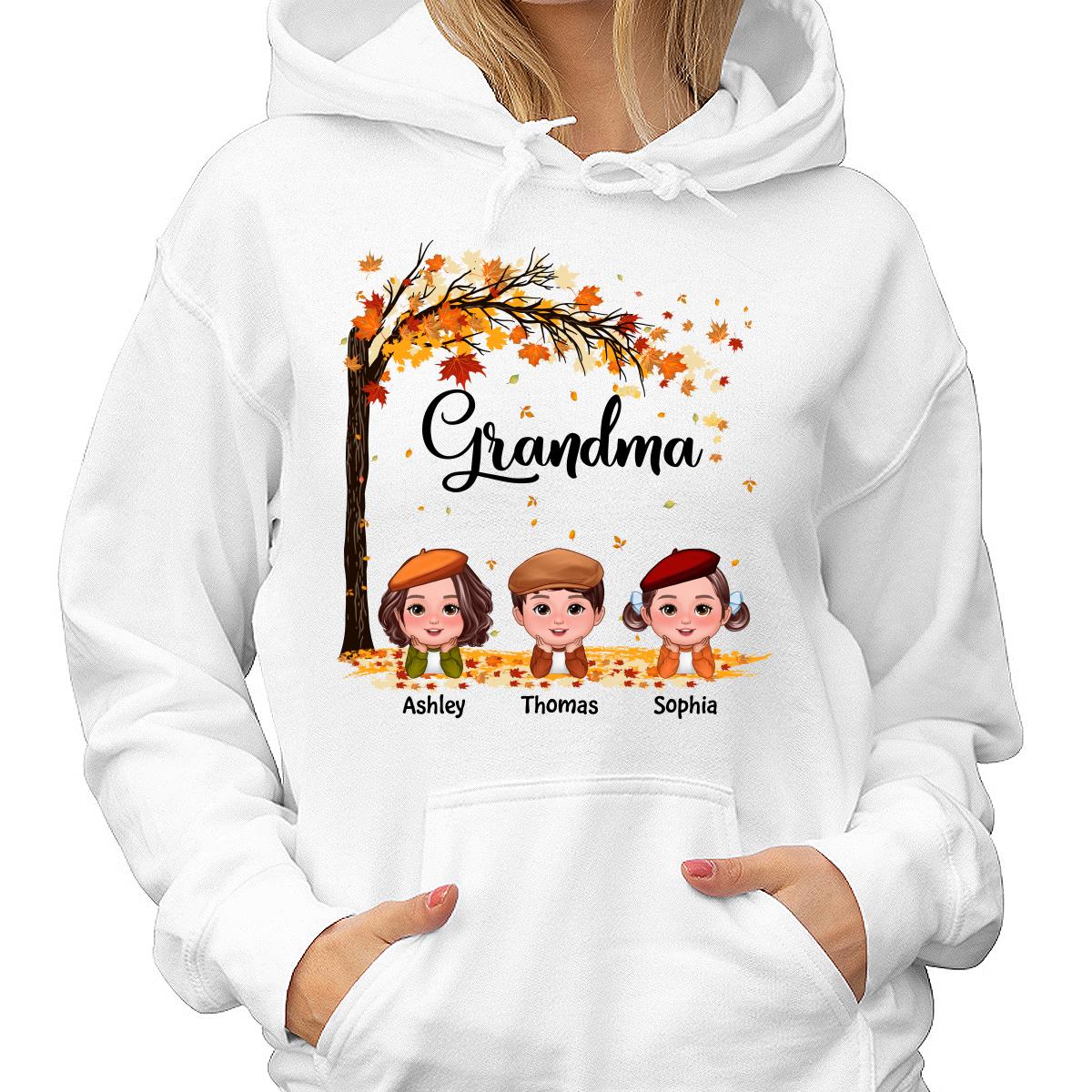 Fall Season Kids Laying On Leaves Grandma Mom Personalized Shirt - Image 4