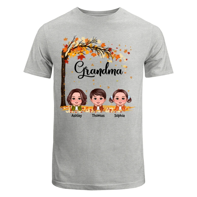 Fall Season Kids Laying On Leaves Grandma Mom Personalized Shirt - Image 6