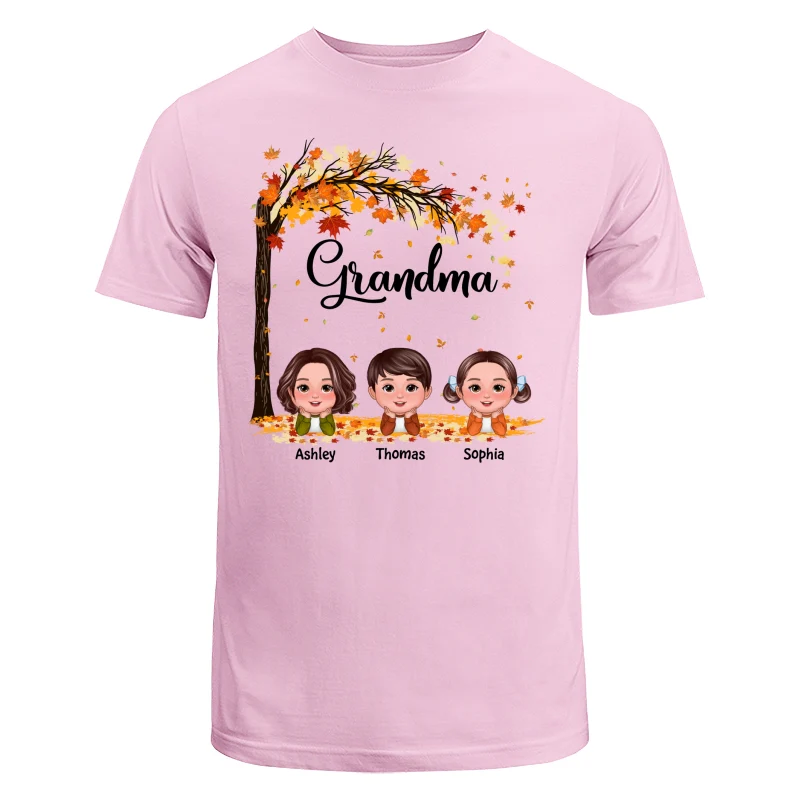 Fall Season Kids Laying On Leaves Grandma Mom Personalized Shirt - Image 7