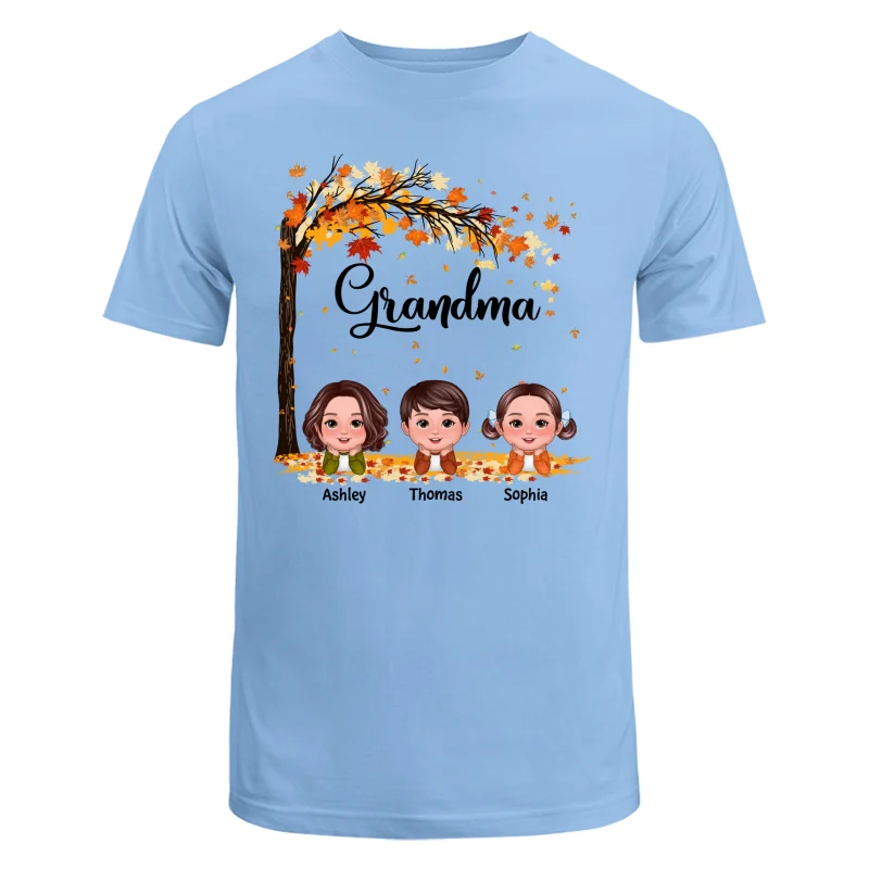 Fall Season Kids Laying On Leaves Grandma Mom Personalized Shirt - Image 8