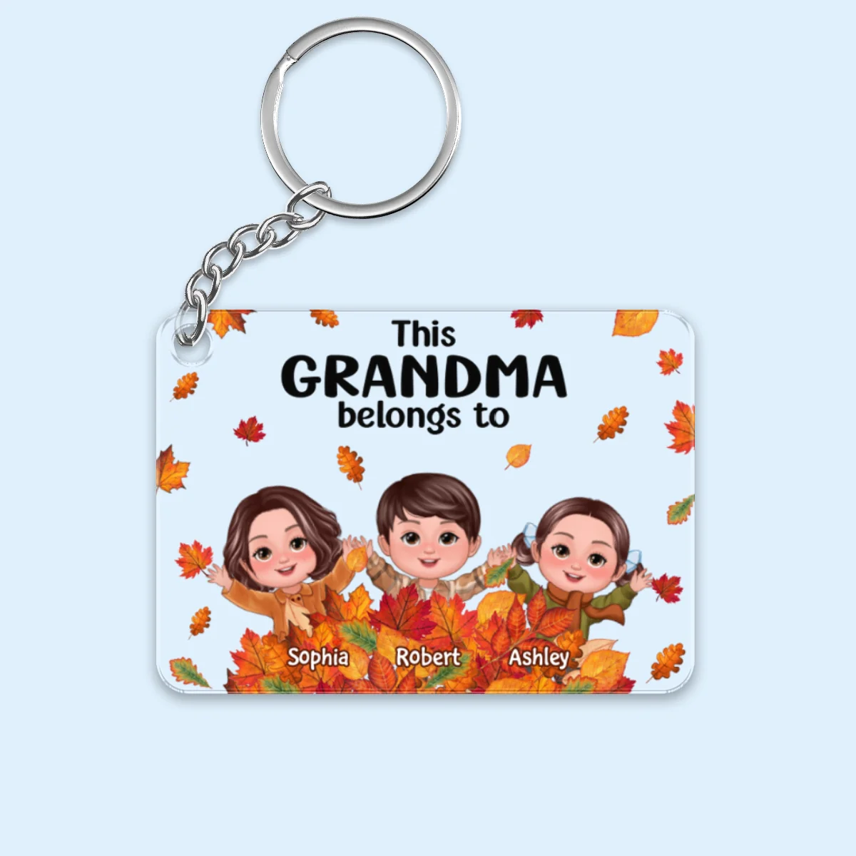 Fall Season Kids Playing In Leaf Pile Grandma Mom Personalized Acrylic Keychain - Image 4