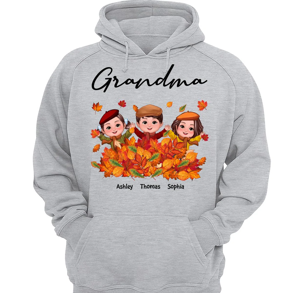 Fall Season Kids Playing In Leaf Pile Grandma Mom Personalized Shirt - Image 3