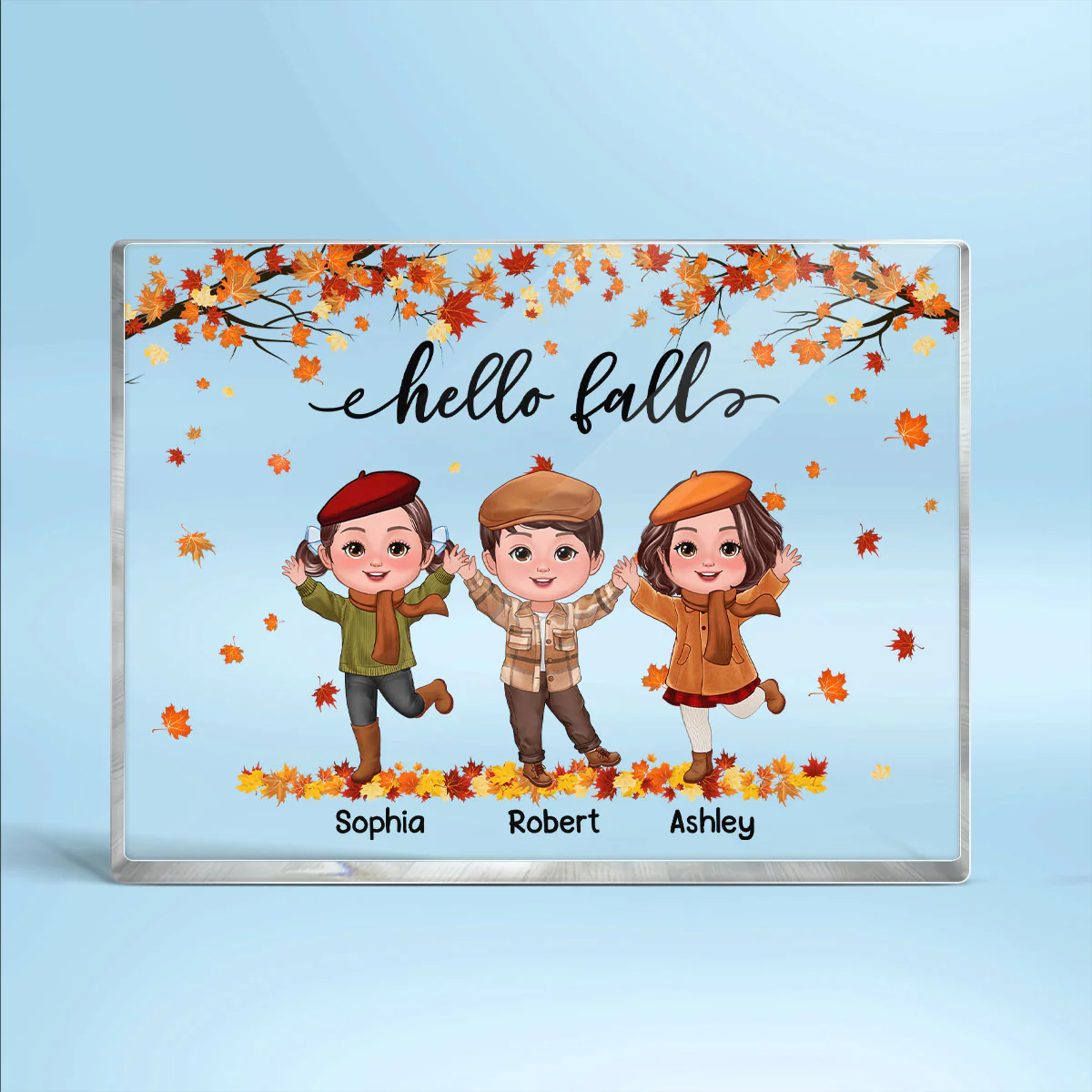 Fall Season Kids Playing Outdoor Personalized Rectangle Acrylic Block Plaque - Image 2