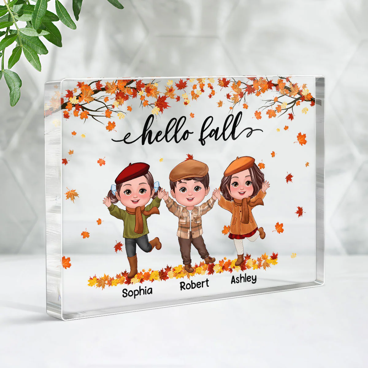 Fall Season Kids Playing Outdoor Personalized Rectangle Acrylic Block Plaque - Image 3