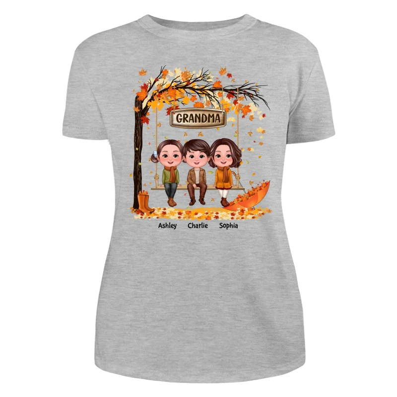Fall Season Kids Sitting On Swing Grandma Mom Personalized Shirt - Image 10