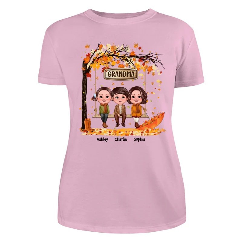 Fall Season Kids Sitting On Swing Grandma Mom Personalized Shirt - Image 11