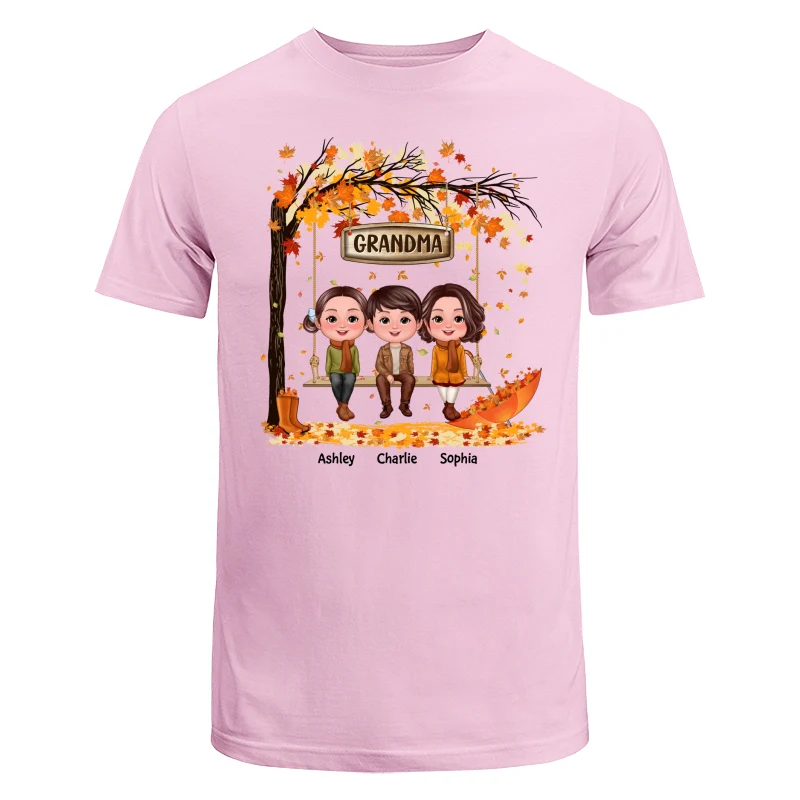 Fall Season Kids Sitting On Swing Grandma Mom Personalized Shirt - Image 7