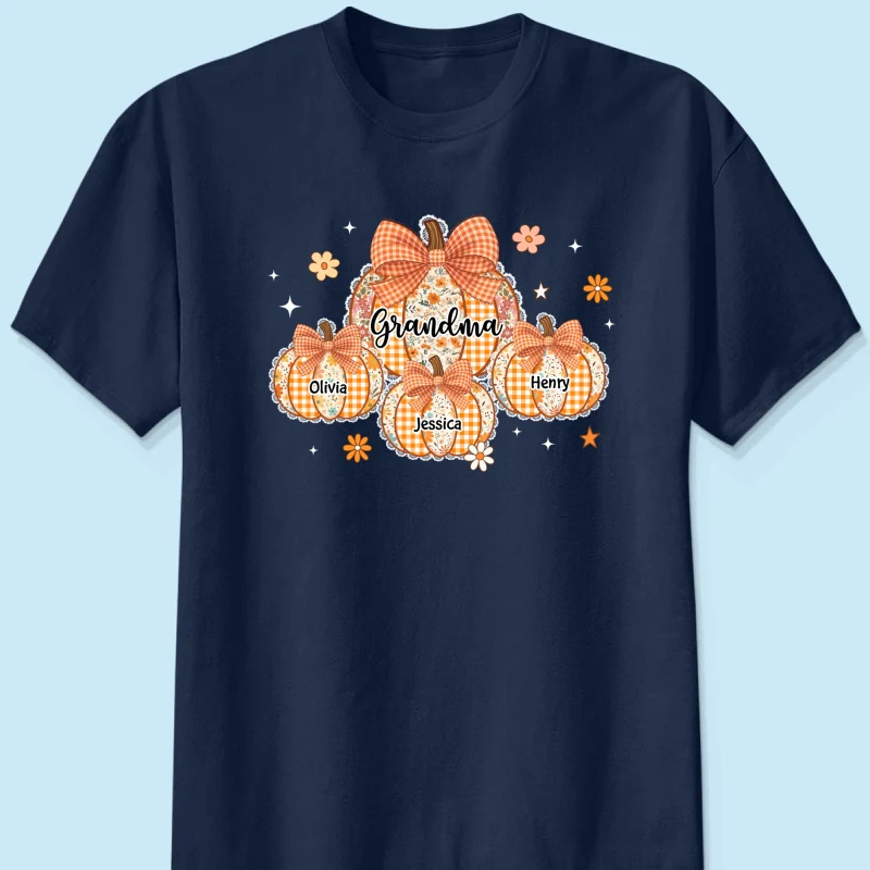 Lace Pattern Grandma Custom Pumpkins With Kids Names - Personalized Shirt - Gift For Grandmas, Fall Vibe Cozy Shirt - Image 12