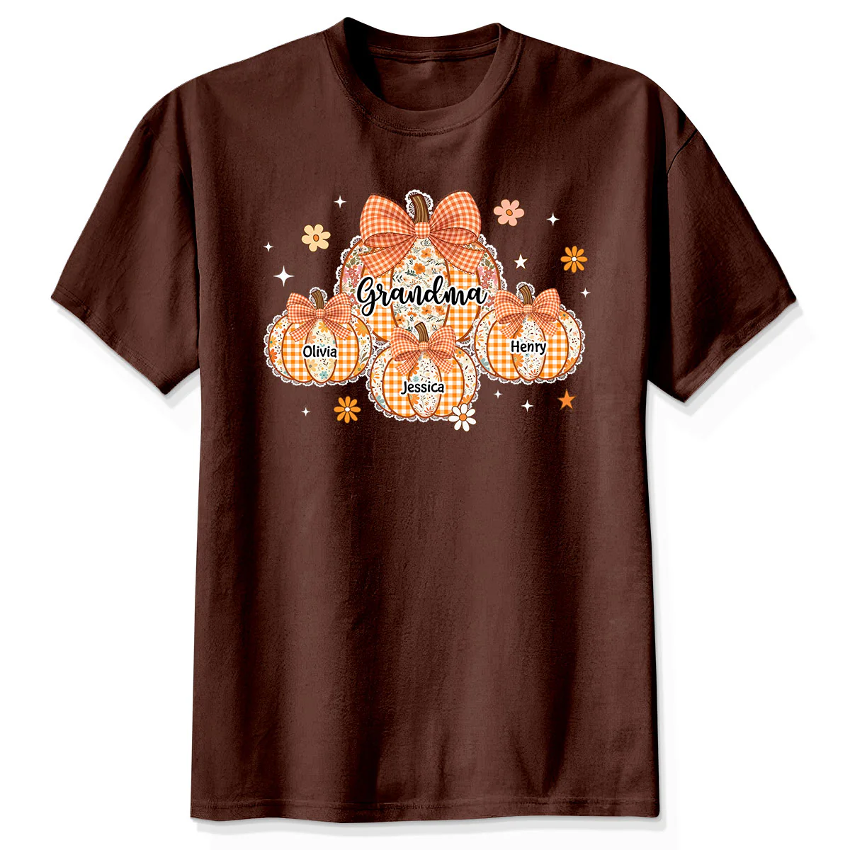 Lace Pattern Grandma Custom Pumpkins With Kids Names - Personalized Shirt - Gift For Grandmas, Fall Vibe Cozy Shirt - Image 2