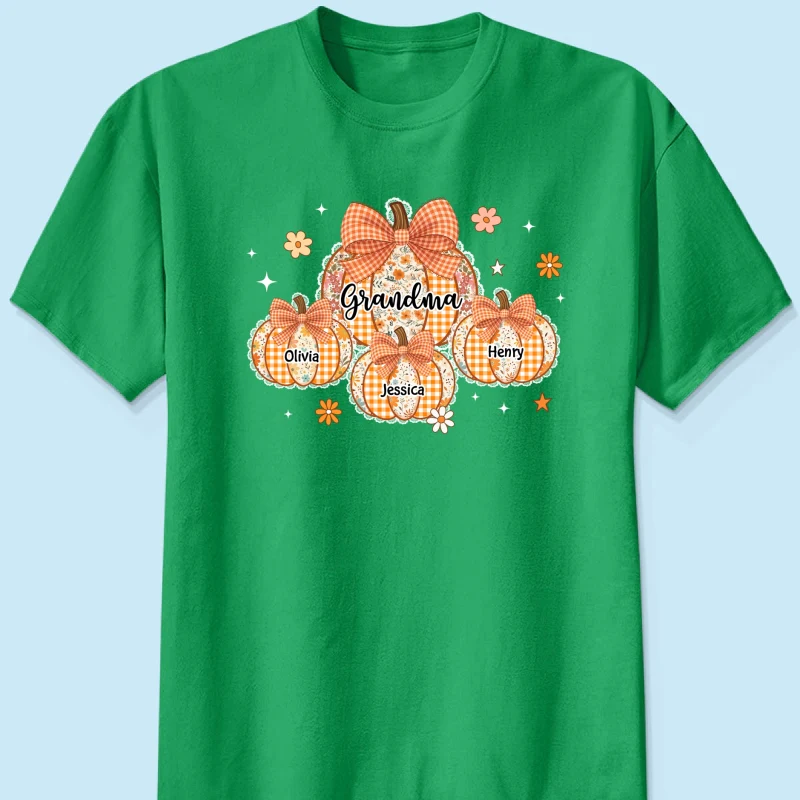 Lace Pattern Grandma Custom Pumpkins With Kids Names - Personalized Shirt - Gift For Grandmas, Fall Vibe Cozy Shirt - Image 26
