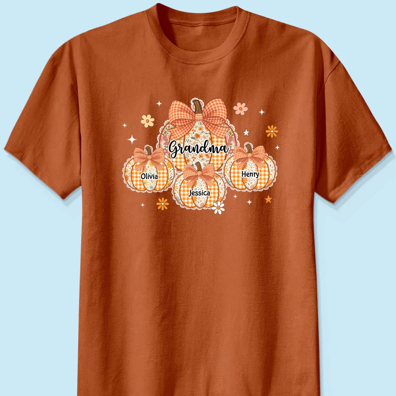 Lace Pattern Grandma Custom Pumpkins With Kids Names - Personalized Shirt - Gift For Grandmas, Fall Vibe Cozy Shirt - Image 28