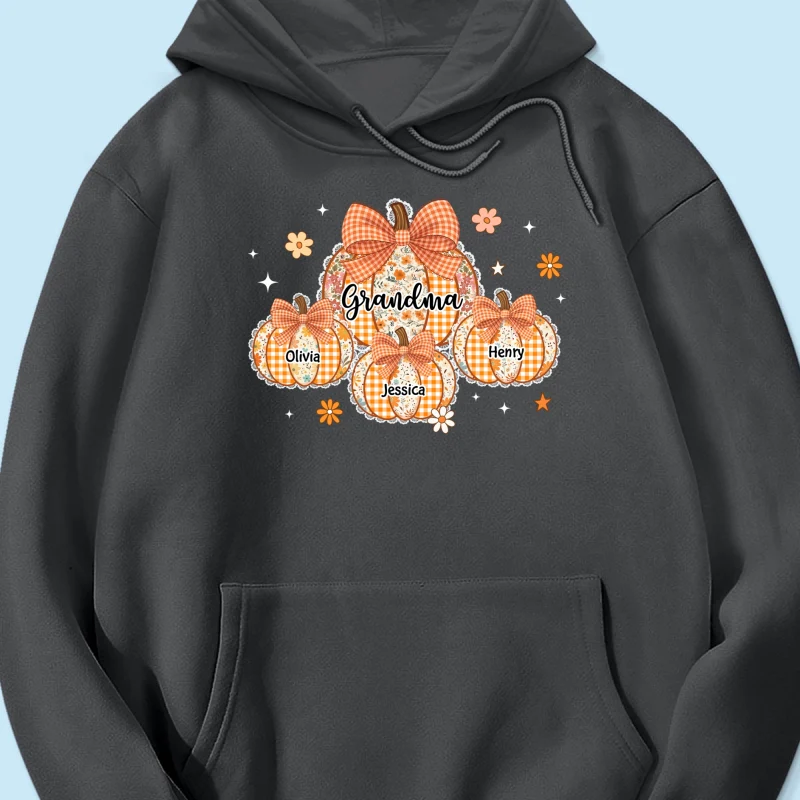 Lace Pattern Grandma Custom Pumpkins With Kids Names - Personalized Shirt - Gift For Grandmas, Fall Vibe Cozy Shirt - Image 45