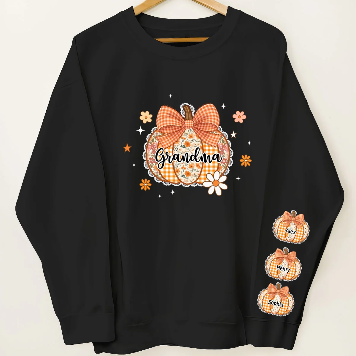 Fall Season Lace Pattern Grandma Pumpkins Personalized Sleeve Printed Sweatshirt - Image 10