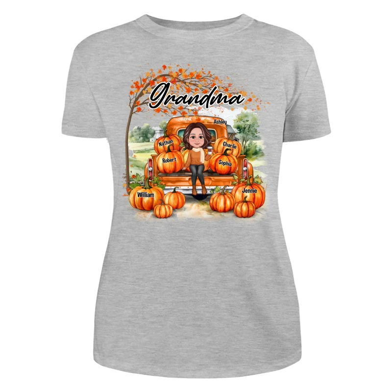 Fall Season Landscape Truck Pumpkins Under Tree Grandma Mom Personalized Shirt - Image 10
