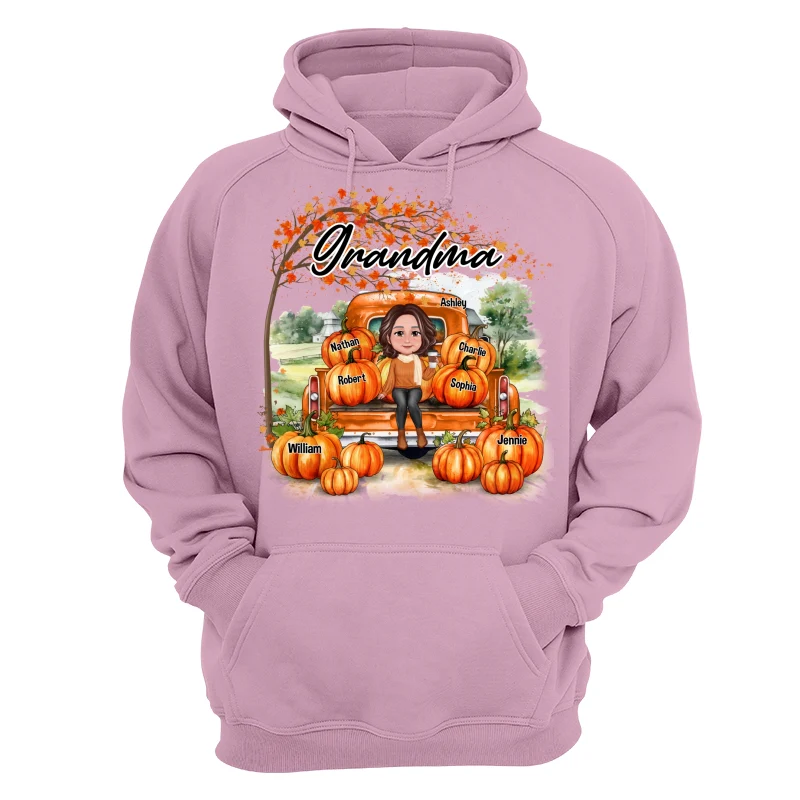 Fall Season Landscape Truck Pumpkins Under Tree Grandma Mom Personalized Shirt - Image 15