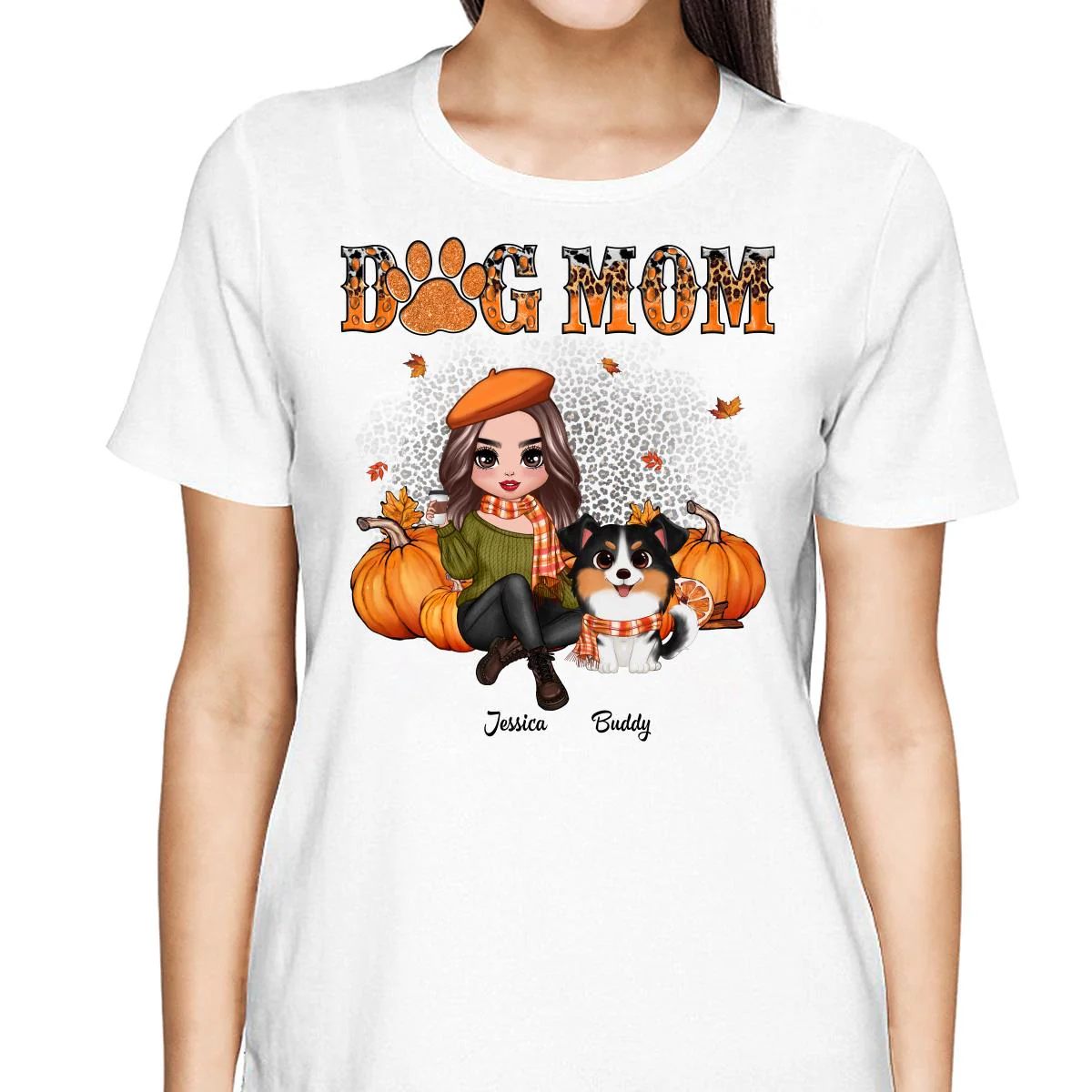 Fall Season Leopard Dog Mom Watercolor Cute Dogs Personalized Shirt - Image 2
