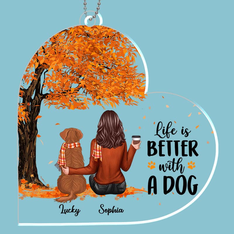 Fall Season Life Is Better With Dogs Personalized Car Hanging Acrylic Ornament - Image 2
