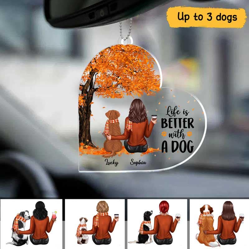 Fall Season Life Is Better With Dogs Personalized Car Hanging Acrylic Ornament - Image 3