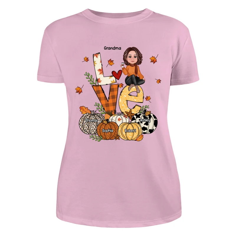 Fall Season LOVE Stack Grandma Mom Kids Personalized Shirt - Image 11