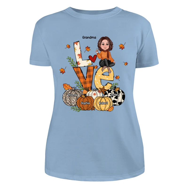 Fall Season LOVE Stack Grandma Mom Kids Personalized Shirt - Image 12