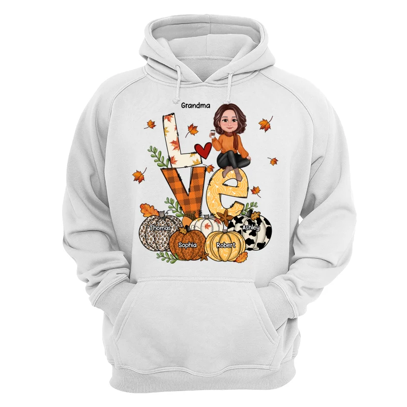 Fall Season LOVE Stack Grandma Mom Kids Personalized Shirt - Image 13