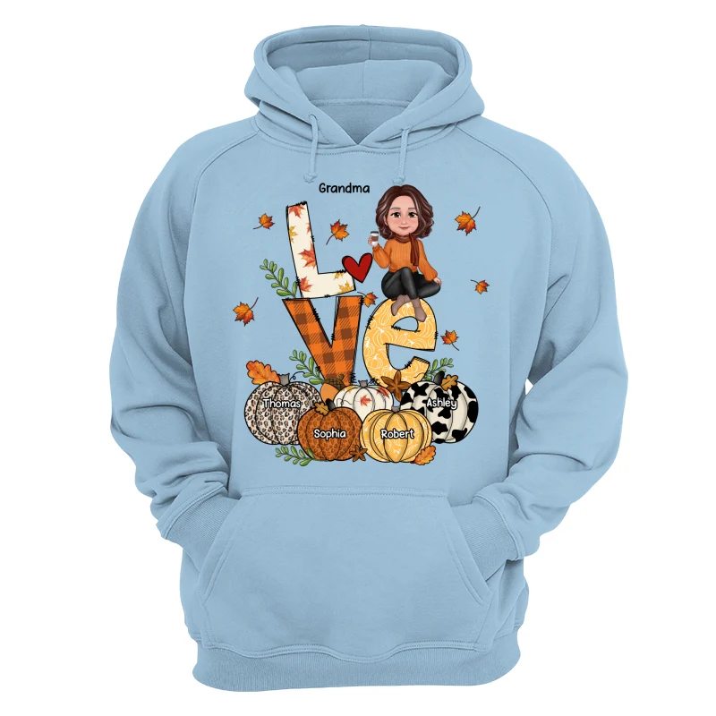 Fall Season LOVE Stack Grandma Mom Kids Personalized Shirt - Image 16