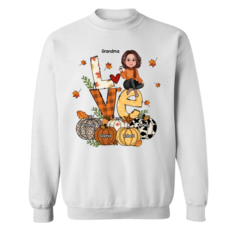 Fall Season LOVE Stack Grandma Mom Kids Personalized Shirt - Image 17