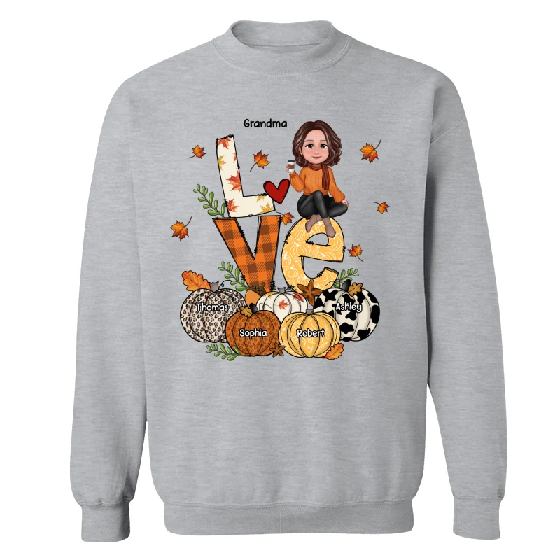 Fall Season LOVE Stack Grandma Mom Kids Personalized Shirt - Image 18