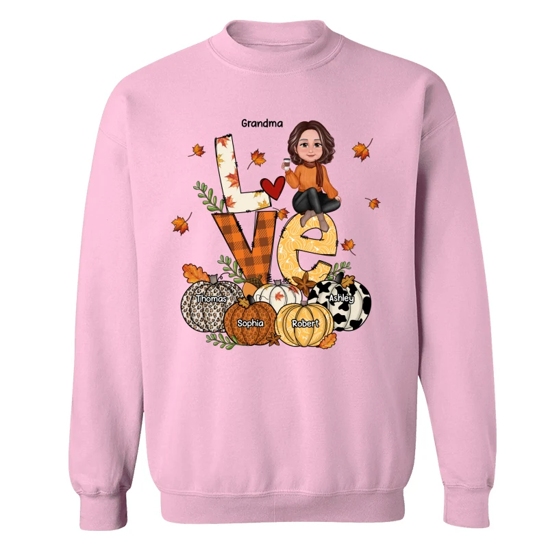 Fall Season LOVE Stack Grandma Mom Kids Personalized Shirt - Image 19