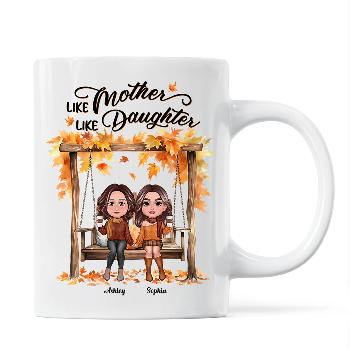 Fall Season Mother Daughters On Swing Personalized Mug