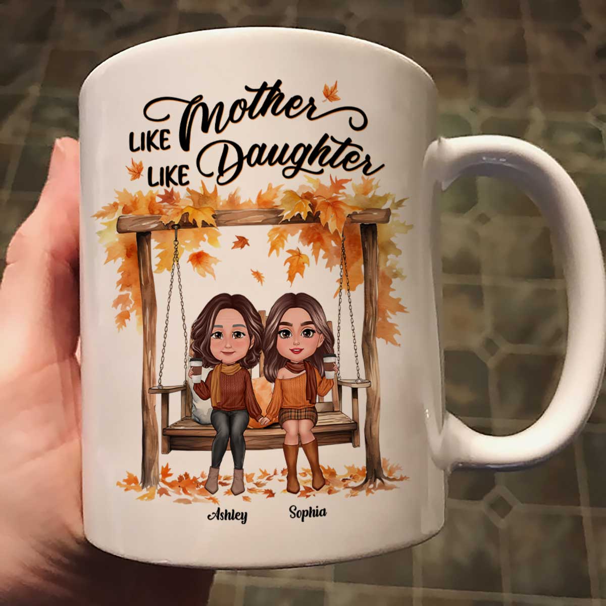 Fall Season Mother Daughters On Swing Personalized Mug - Image 2
