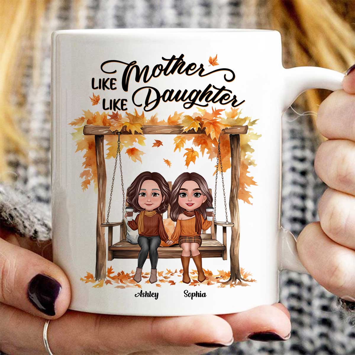 Fall Season Mother Daughters On Swing Personalized Mug - Image 3