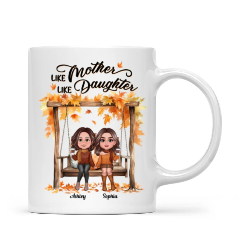 Fall Season Mother Daughters On Swing Personalized Mug - Image 4