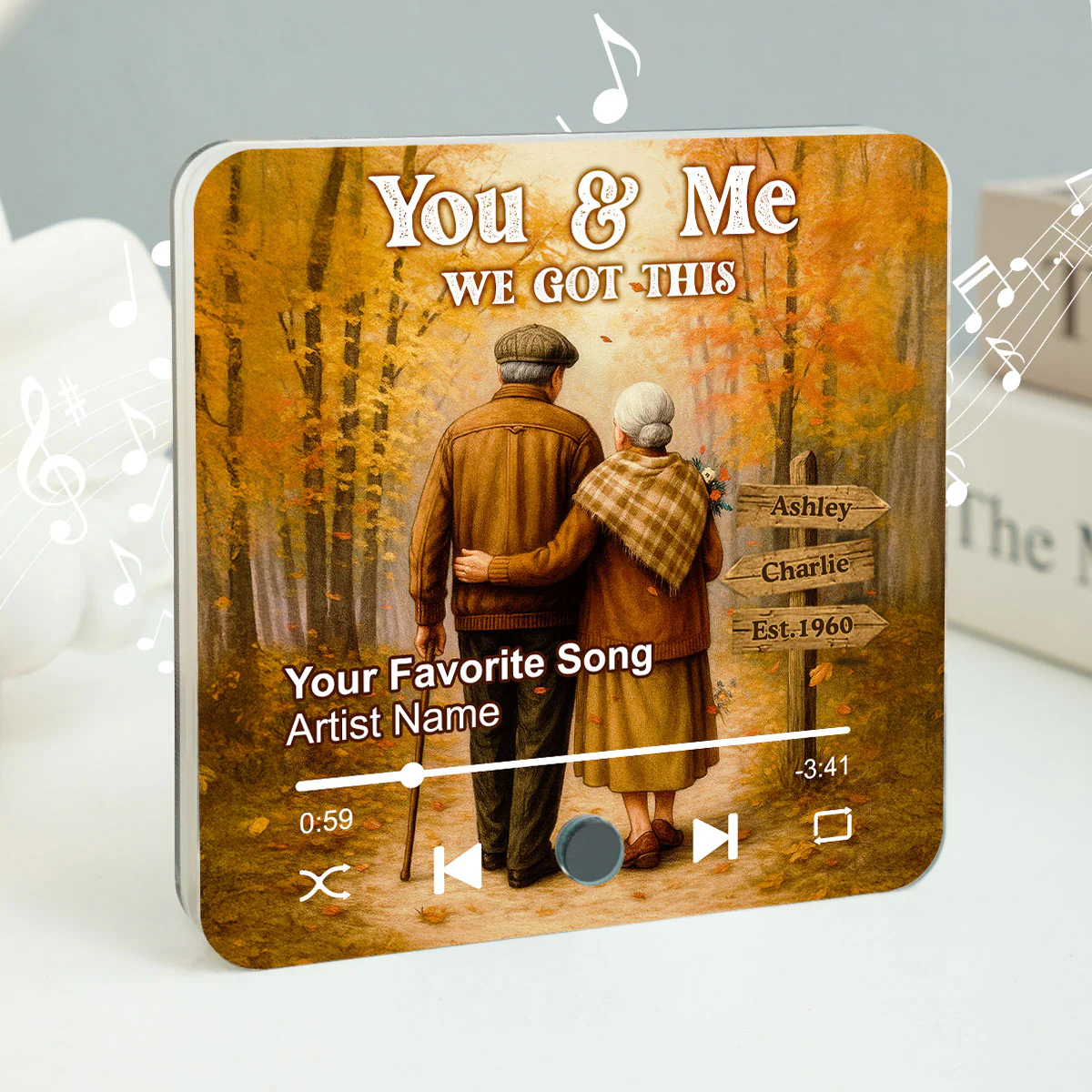 Fall Season Old Couple Personalized Music Fridge Magnet, Heartfelt Gift For Couple - Image 2