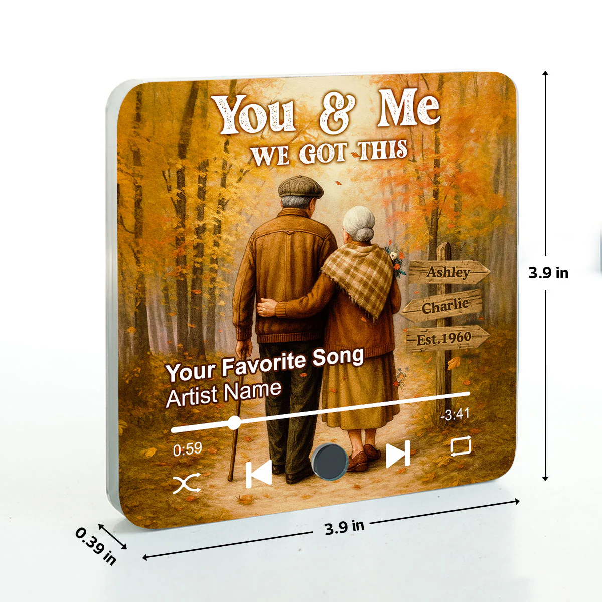 Fall Season Old Couple Personalized Music Fridge Magnet, Heartfelt Gift For Couple - Image 6