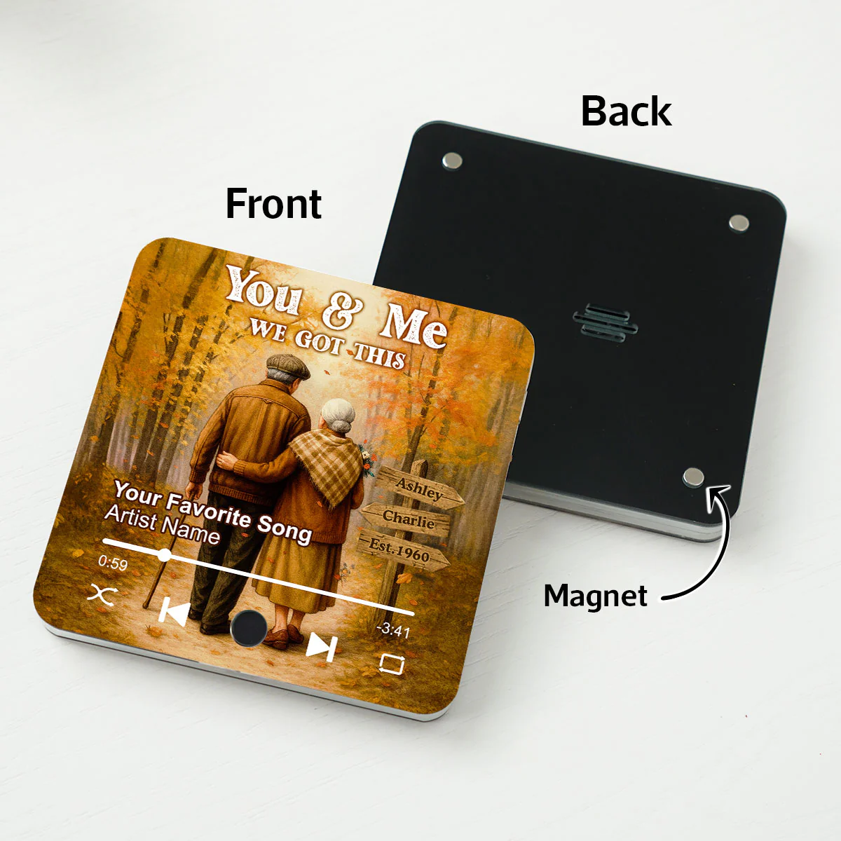 Fall Season Old Couple Personalized Music Fridge Magnet, Heartfelt Gift For Couple - Image 7