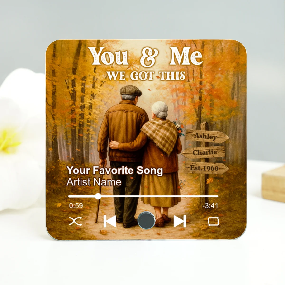 Fall Season Old Couple Personalized Music Fridge Magnet, Heartfelt Gift For Couple - Image 9