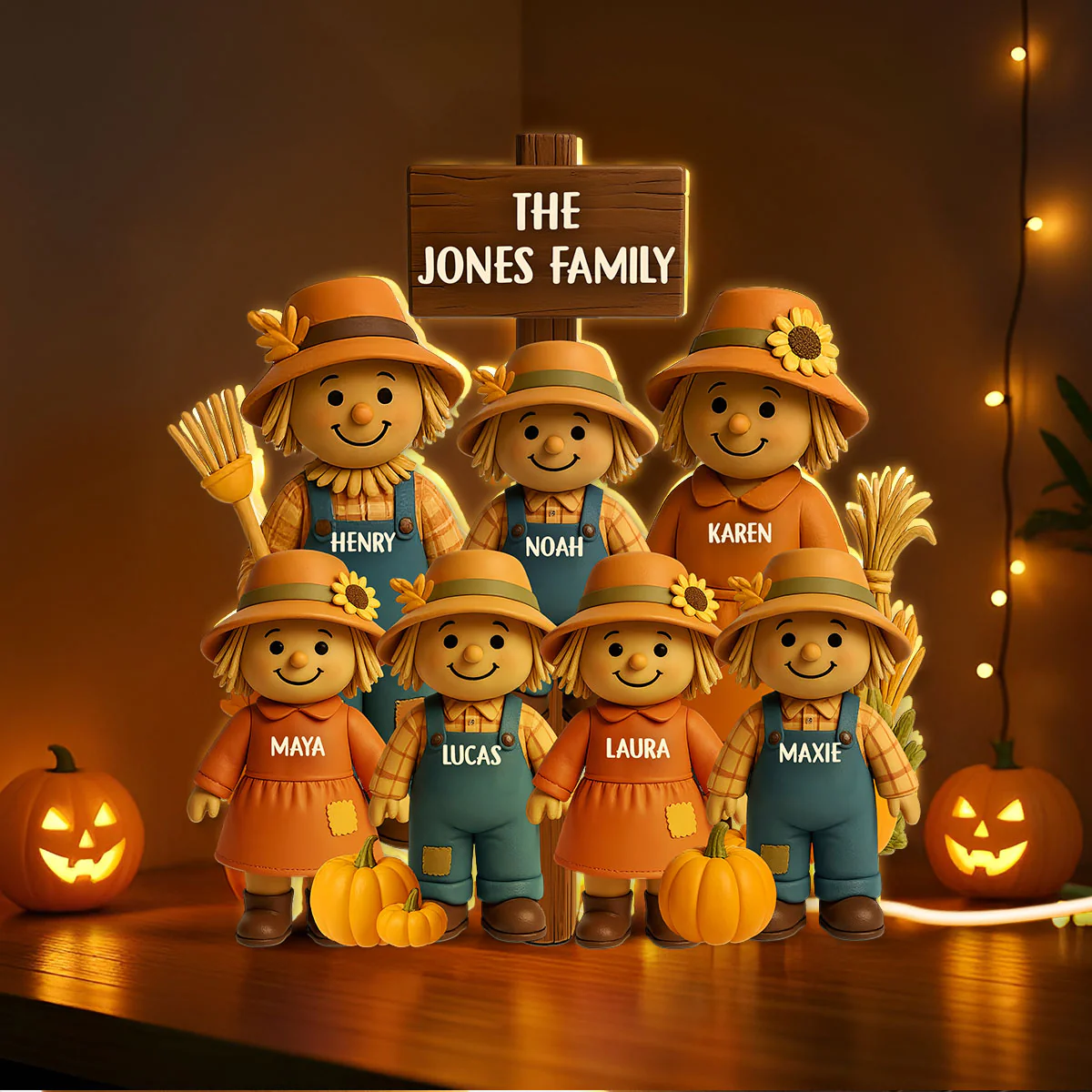 Fall Season Scarecrow Family 3D Effect Personalized Light Box - Image 3