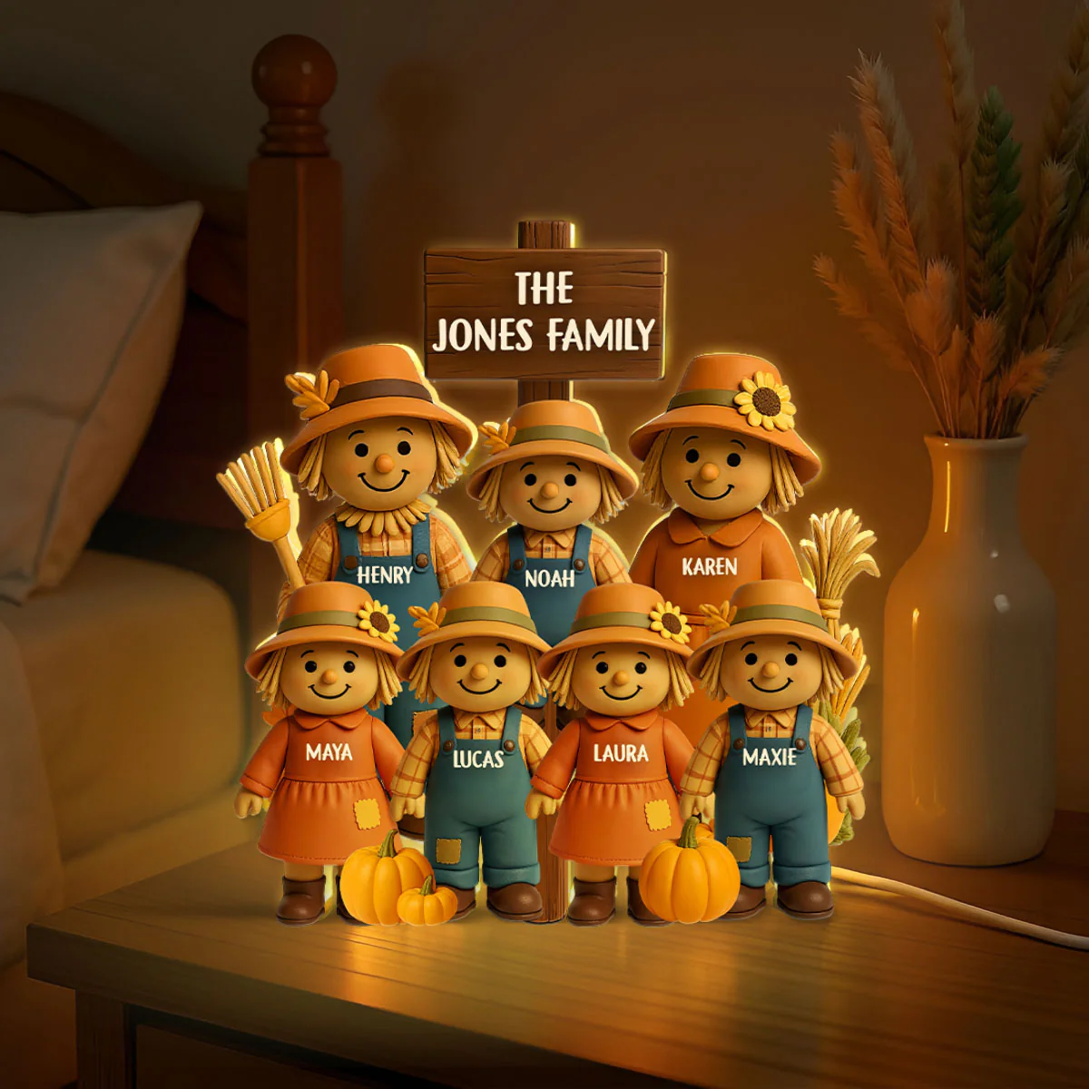 Fall Season Scarecrow Family 3D Effect Personalized Light Box - Image 5