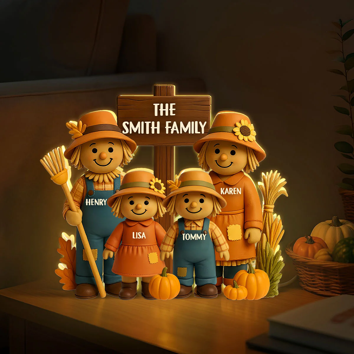 Fall Season Scarecrow Family 3D Effect Personalized Light Box - Image 6