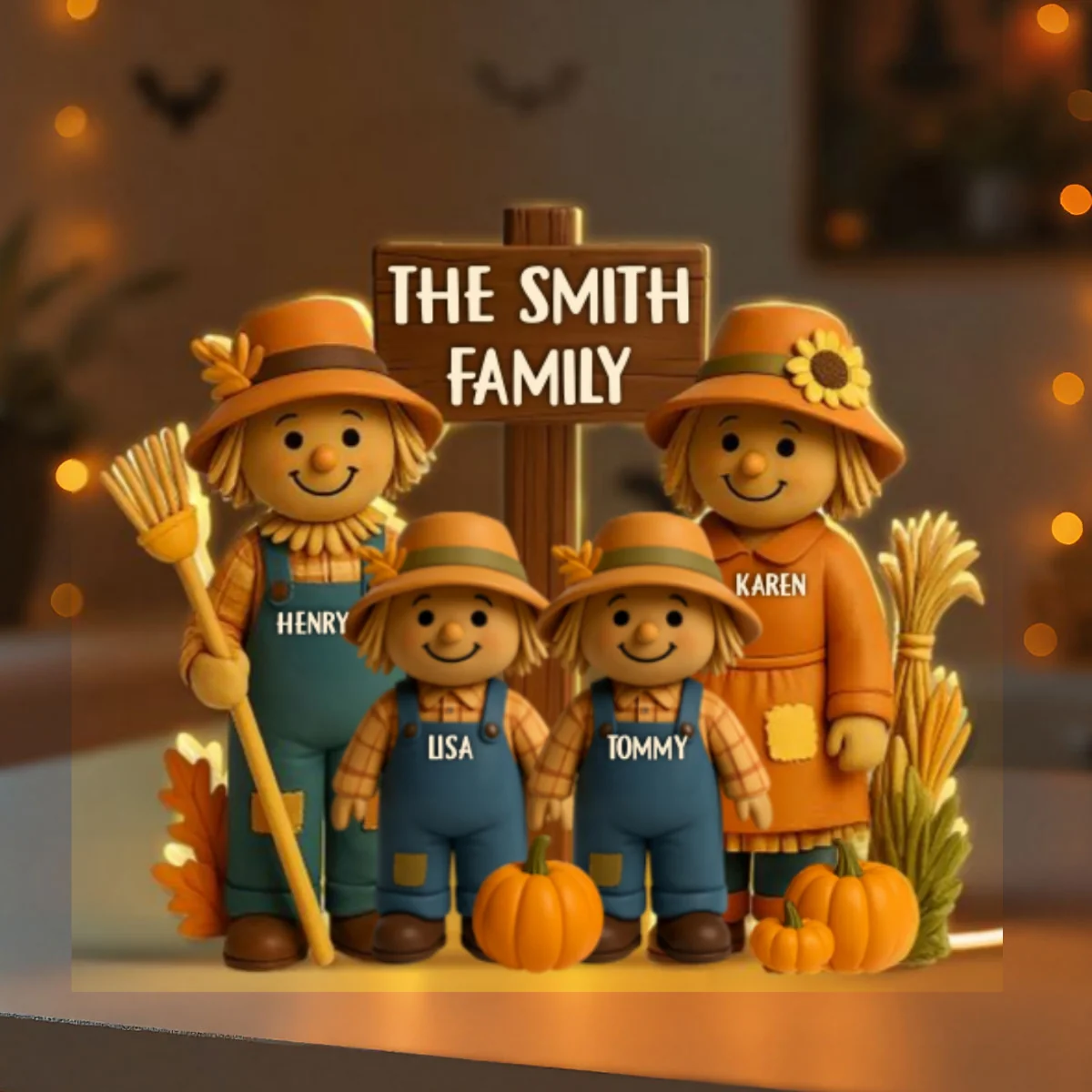 Fall Season Scarecrow Family 3D Effect Personalized Light Box - Image 8